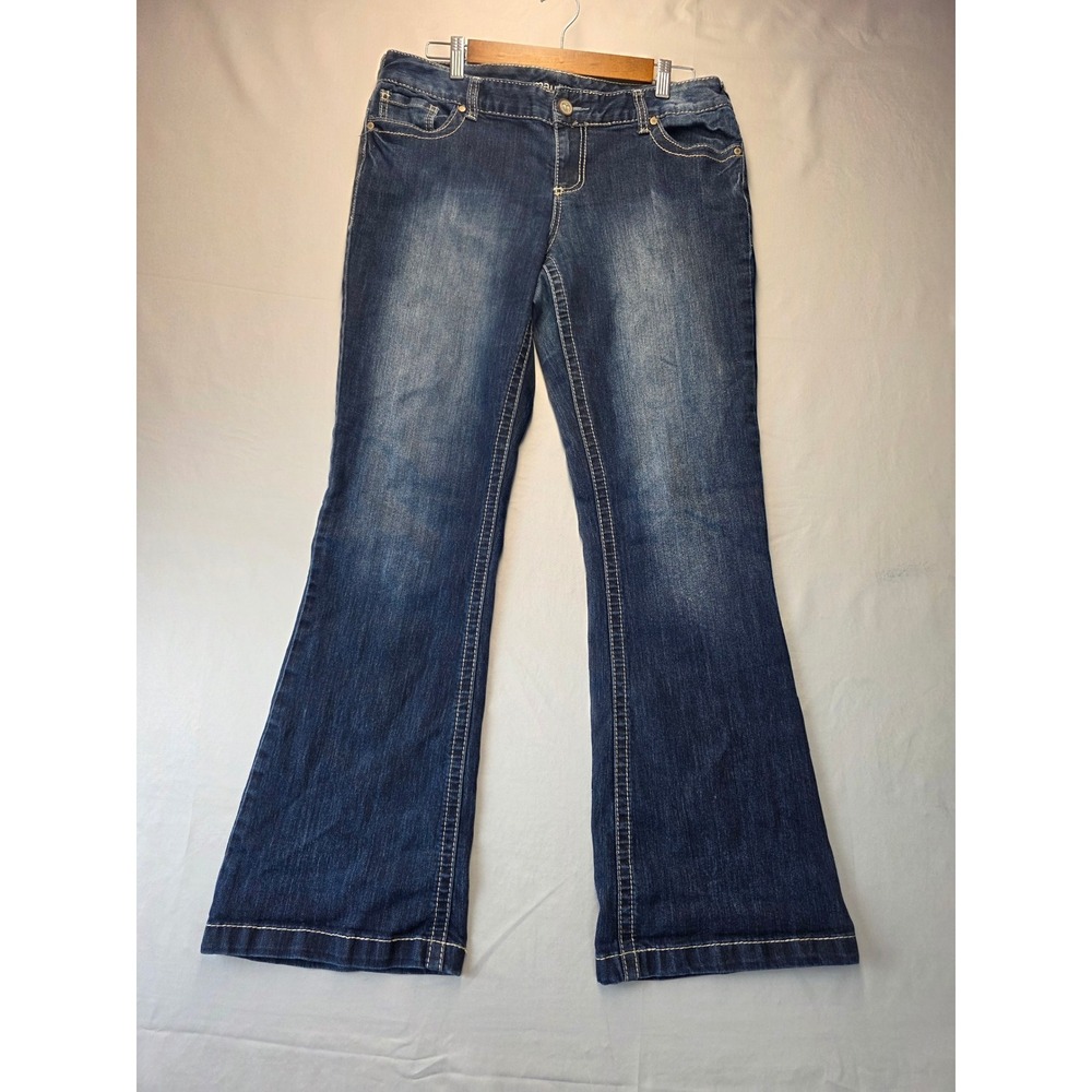 Maurices Dark Wash Bootcut Jeans Thick Stitch Embroidered Pocket 11/12 REG
